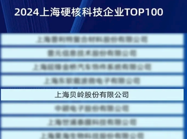 上海貝嶺榮登《2024上海硬核科技企業(yè)TOP100榜單》